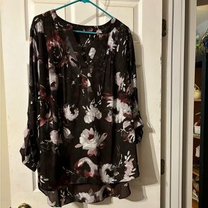 Eggplant plus blouse with floral pattern